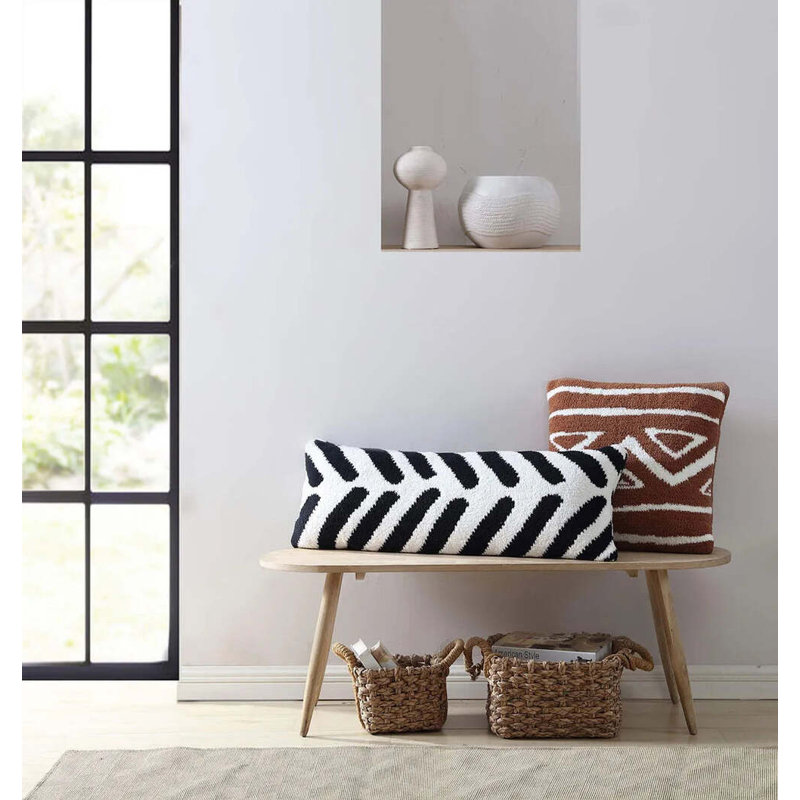 Tulum Lumbar Pillow Cover & Insert, Black/Off White Geometric