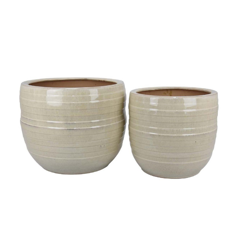 Ensemble de 2 pots à fleurs en tonneau beige surélevé 19 po, 15 po paulo, Blanc