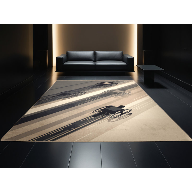 Machine Washable Auburndale Wheelchair Racing Sleek & Chic Modern Rug in Gray – Beige Binding, 6x9