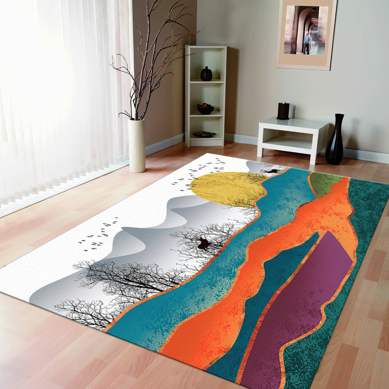 Plush Soft Pile Rug with Abstract Mosaic Art Pattern in Vibrant Shades for Modern Home Decor Enhancement, Rectangle 7.9" x 1'