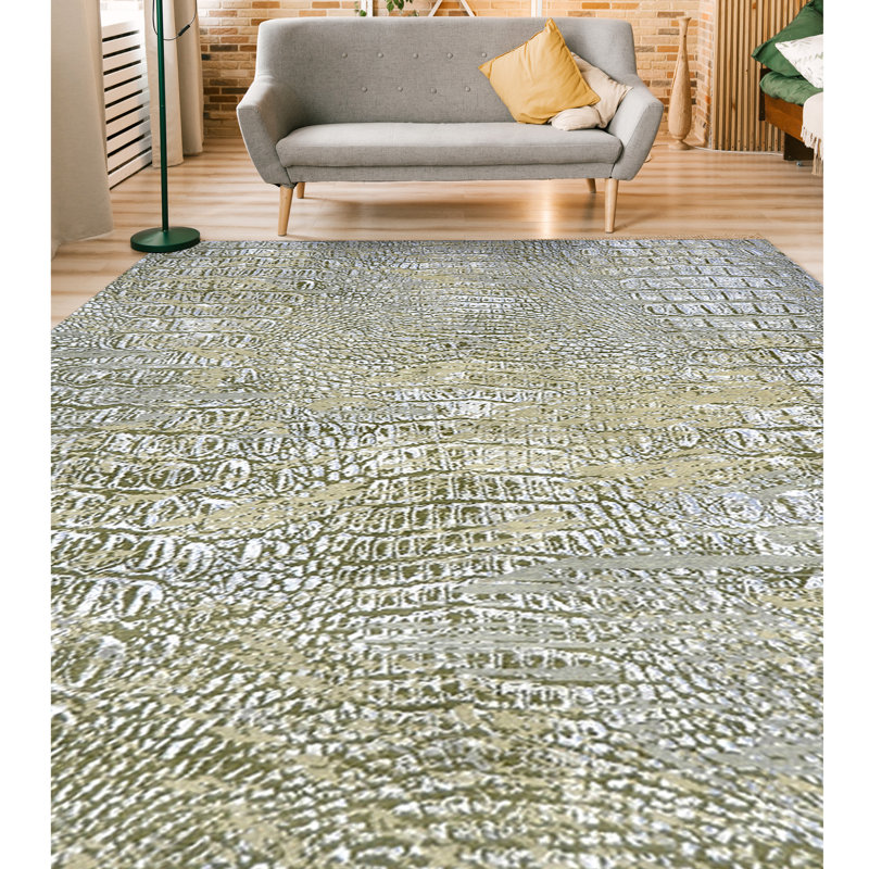 Hand Knotted Animal Print Area Rug, Rectangle 8' x 10'