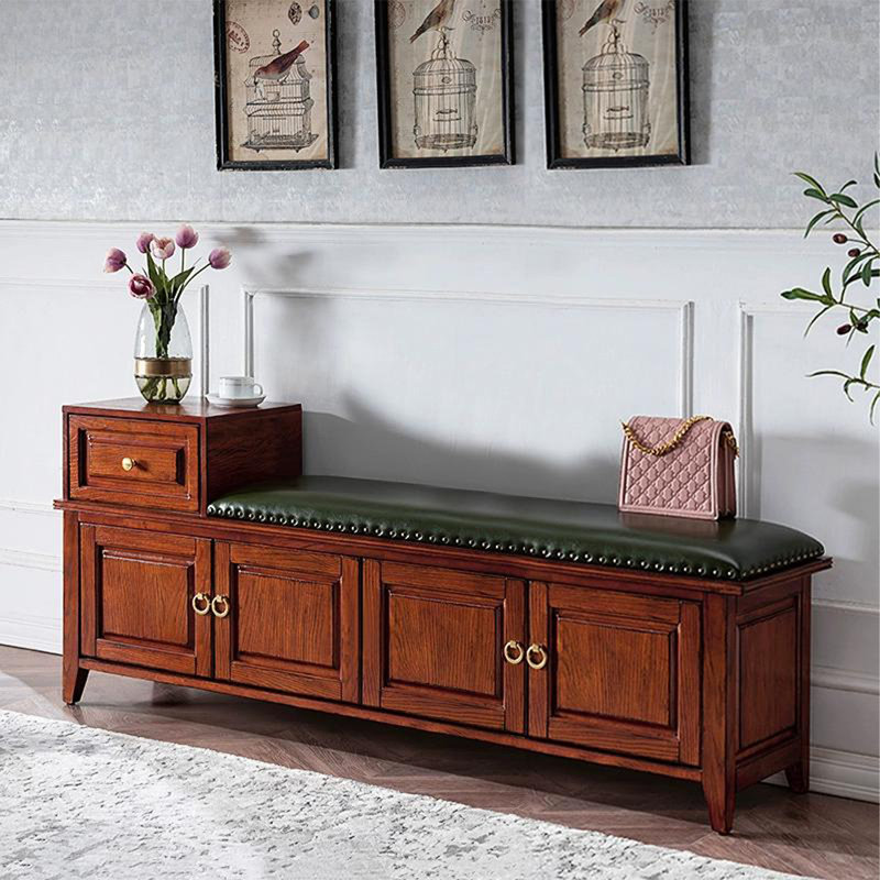 Cherry Upholstered Shoe Storage Bench