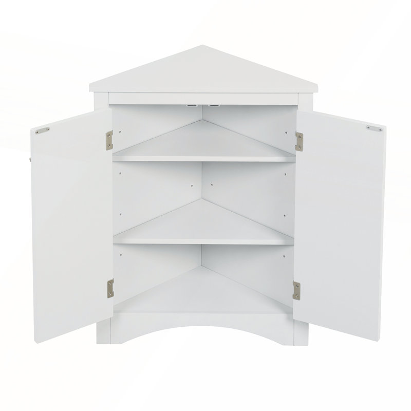 White Triangle Bathroom Storage Cabinet with Adjustable Shelves for Home and Kitchen, White