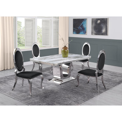 Hardnett Dellbrook White Marble Dining Set