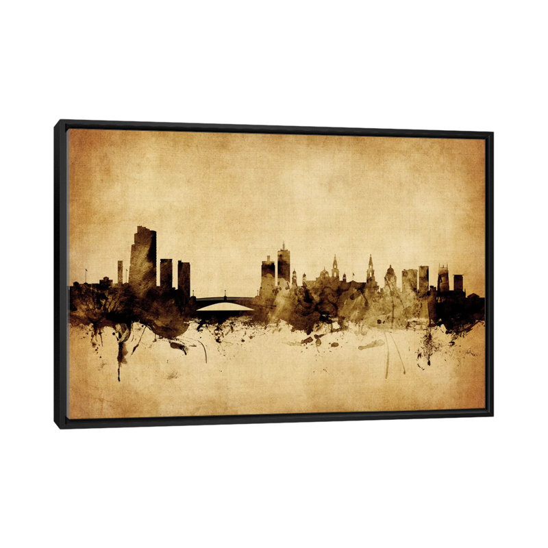 Foxed (Retro) Skyline Series: Leeds, Angleterre, Royaume-Uni, impression sur toile tendue, H 32 po x l 48 po x P 1,5 po