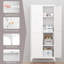 Armoire de cuisine autoportante avec tablettes réglables, armoire de rangement blanche avec poignées dorées