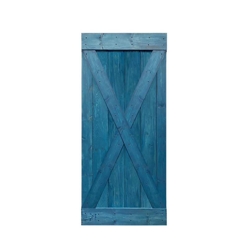 Porte de grange lambrissée peinte en bois sans trousse de quincaillerie d'installation, 36 po x 84 po, Bleu océan