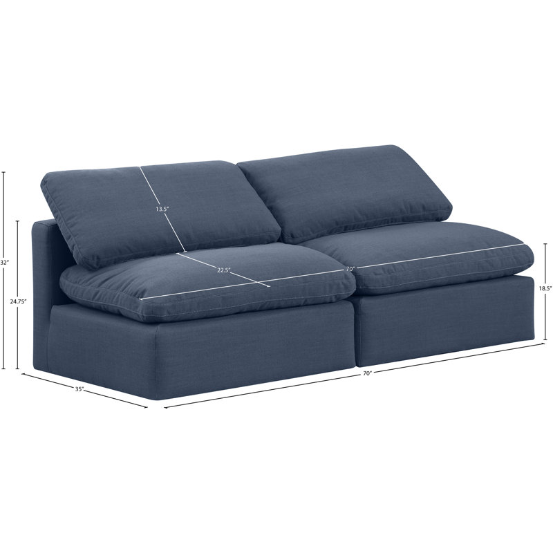 Causeuse rembourrée 70 po Itala, Tissu texturé en lin bleu marine
