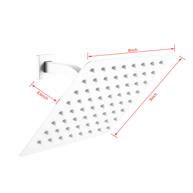 Tête de douche à pluie en acier inoxydable 304 pour salle de bain - haute avec buses autonettoyantes, blanche, 8 po x 8 po, cascade autonettoyante de 2,4 lb, 8 po x 8 po