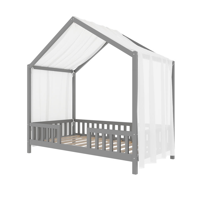 Lit de style maison basse avec rideaux, Simple, Gris