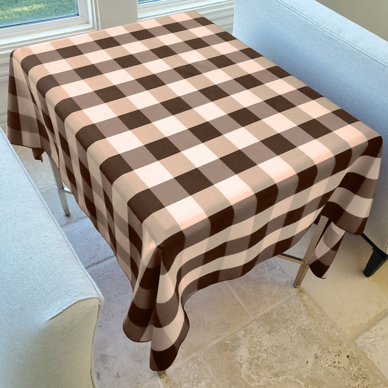Cohdi Gingham Tablecloth, 120" x 58", Brown/Beige