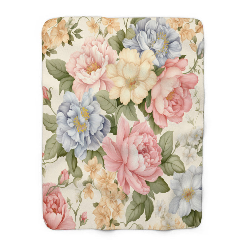 Palette pastel Rose Garden - couverture en sherpa de qualité supérieure 1 pièce - reproduction d'art luxueuse, Grand lit