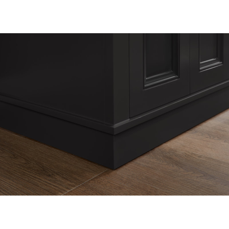 60" Solid Wood Sink Vanity With 1" Artificial Stone Top, Tricorn Black, Rose Gold