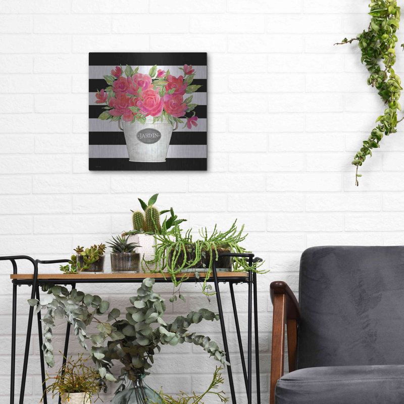 Winston Porter «Fuchsia Jardin Stripes» par Cindy Jacobs, art mural en métal, H 12 po x l 12 po