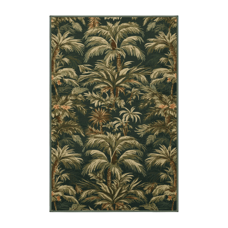 Washable Rainforest Hawaiian Area Rug, Rectangle 6' x 9'