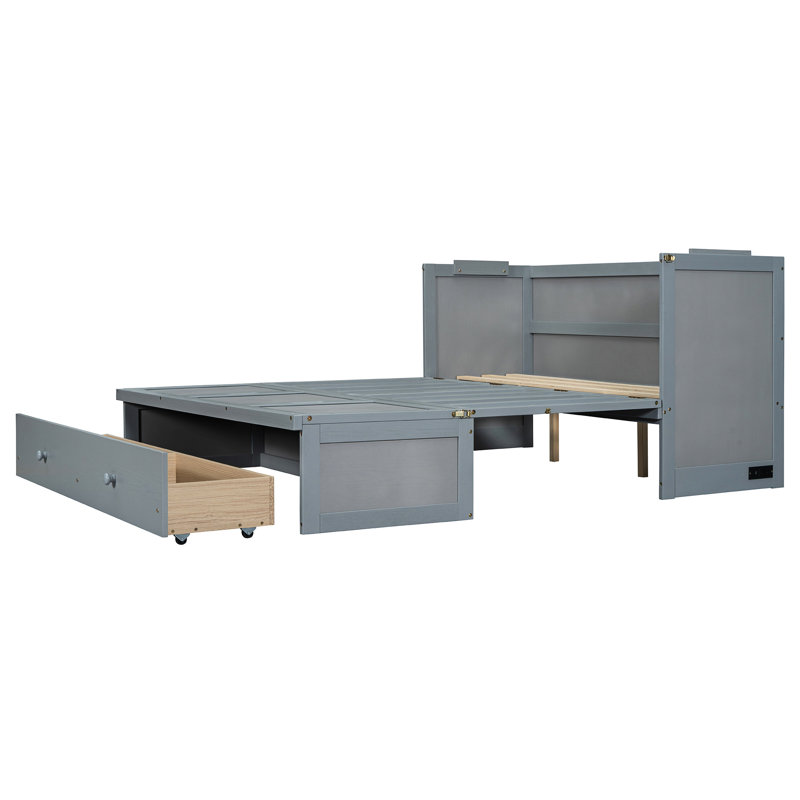 Queen Size Bed In Gray With And Large Drawer Inspection Voluminous, Queen, Gray