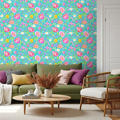 Papier de contact à peler et coller avec tulipes roses à motif floral sans soudure et marguerites blanches auto-adhésives et amovibles 17,7 po x 118 po (45 x 300 cm)