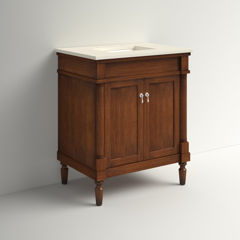 Lexington 30'' Single Bathroom Vanity with Top, Walnut, Ivory White