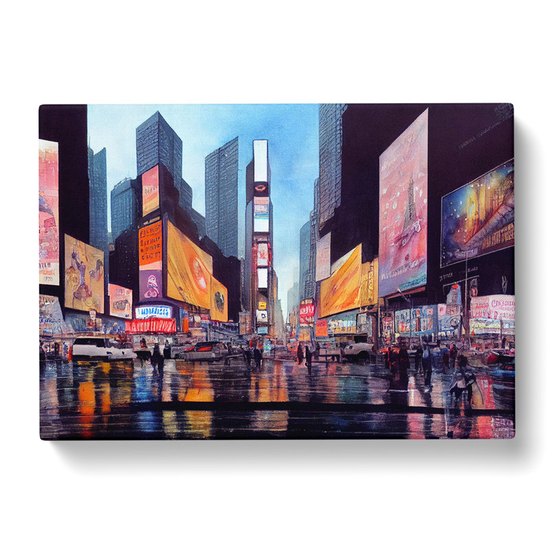 Times Square New York Watercolour Vol.1 - Wrapped Canvas Print, 40cm H x 60cm W x 3cm D
