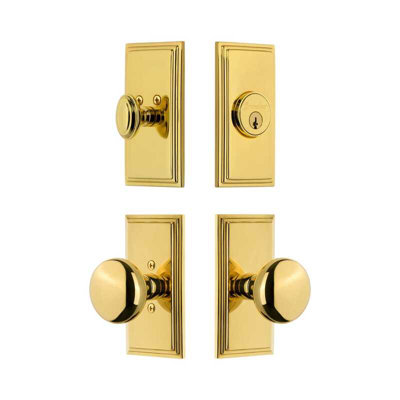 Grandeur Carre Short Plate Entry Set with Fifth Avenue Knob in Satin Nickel