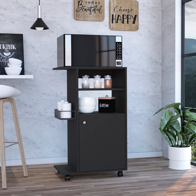 Chariot de cuisine à 1 tablette avec roulettes, armoire à une porte, Noir