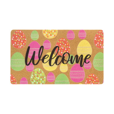 Outdoor Entrance Faux Coir Doormat Easter Easter Egg Rug Welcome Mat Absorbent Doormat Front Door Rug  Non Slide For Spring Decor Home Entryway