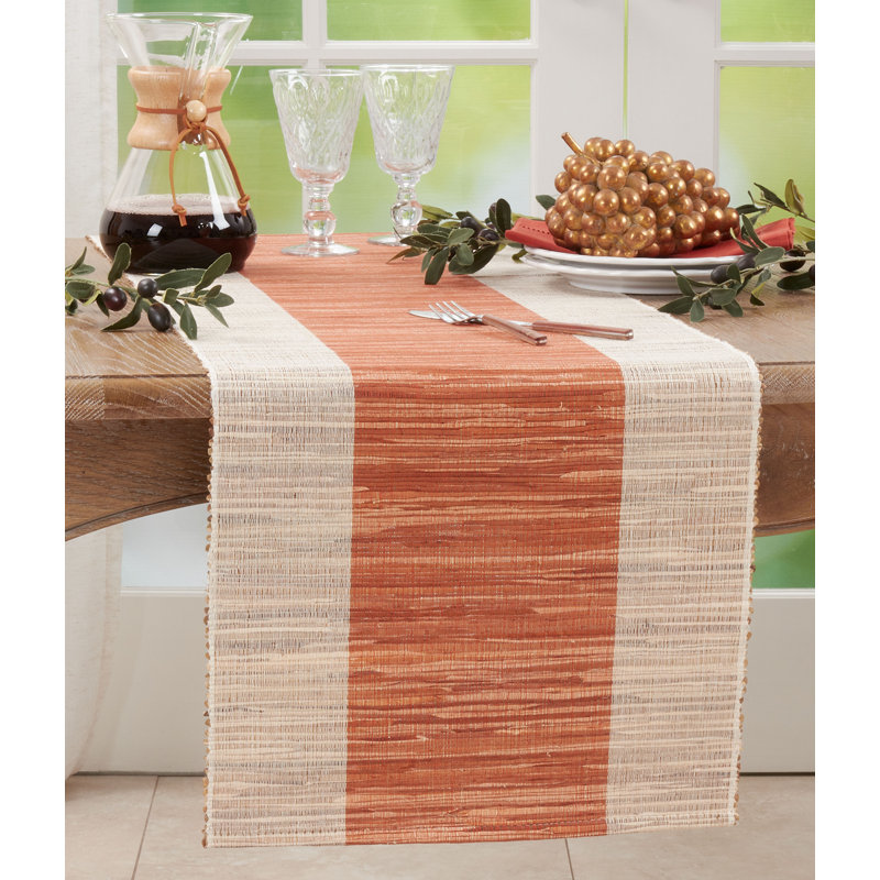 Rust and Beige Shimmering Banded Polyester Table Runner