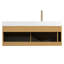 Meuble-lavabo flottant 48 po avec comptoir en pierre frittée blanche, lavabo encastré en contreplaqué en céramique, rangement en contreplaqué ultra-mince en grille, tiroir avec capteur automatique, comptoir pré-assemblé, lavabo, tiroir, unité de détection à DEL