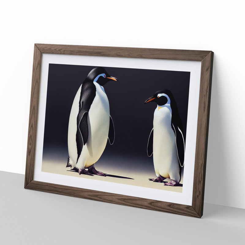 XH1022-6879X Penguins - Single Picture Frame Print, Walnut Framed, 46cm H x 64cm W x 2cm D