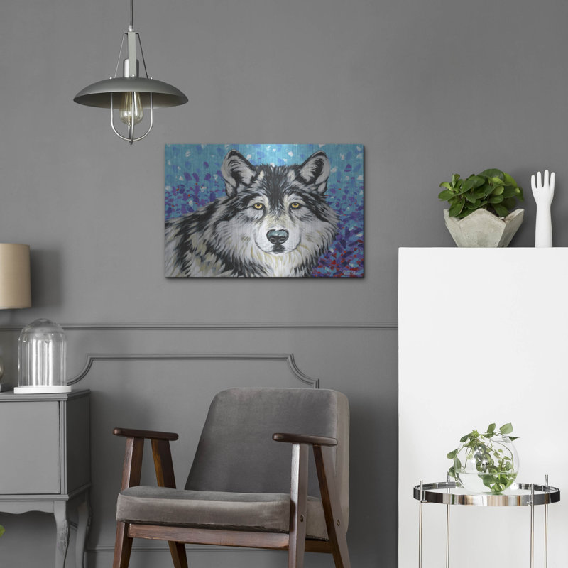 "Loup gris II" par Carolee Vitaletti, H 16 po x l 24 po