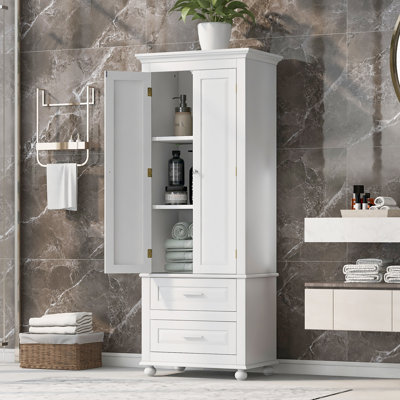 Grande armoire de rangement avec deux tiroirs, parfaite pour la salle de bain et l'organisation de bureau