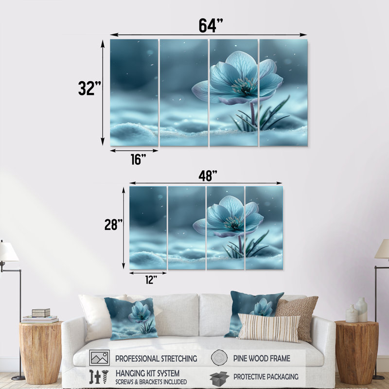 Ensemble de fleurs monochromes en forme de neige en hiver I - Neiges, H 32 po x l 64 po