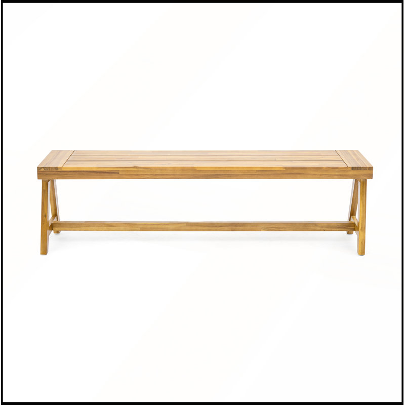Contemporary Acacia Wood Patio Bench with Poolside Seating (Set of 2)