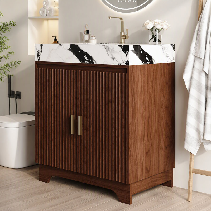Meuble-lavabo de comptoir en pierre aggloméré 30 po avec lavabo en céramique, Black