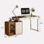 Bureau avec armoire latérale et prise électrique, plateau en verre avec revêtement en similicuir, 5 tiroirs pour bureau à domicile-133630983