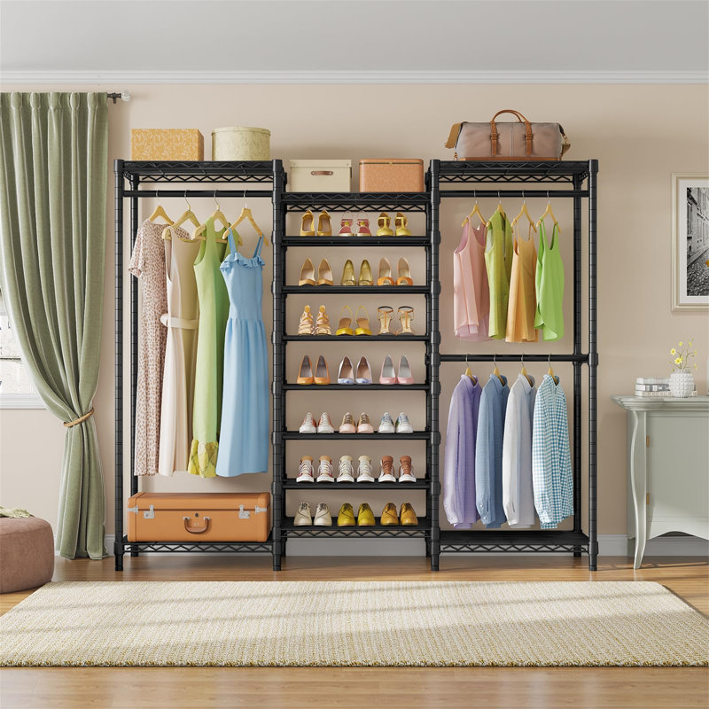 Black Heavy Duty Freestanding Garment Rack with Adjustable Shelves