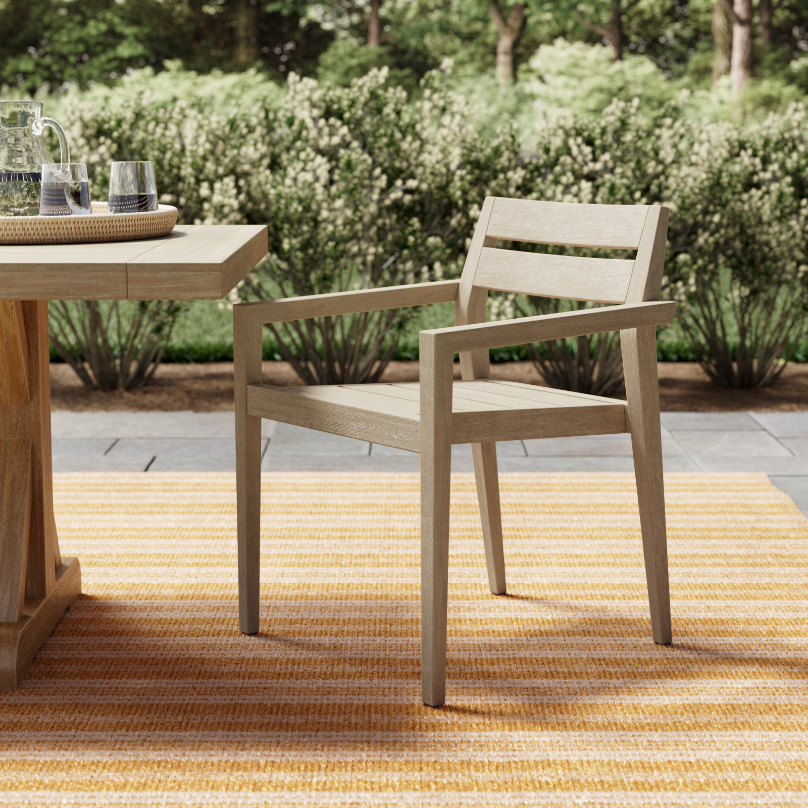 Kinsler Eucalyptus Outdoor Stackable Dining Armchair, Wheat Wash