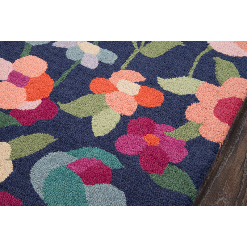 Hand-Tufted Navy Wool Floral Area Rug 8' x 10'