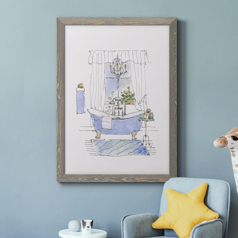 «Sketchy Bath I», peinture sur toile encadrée, Encadré gris, H 44 po x l 31 po x P 1 po