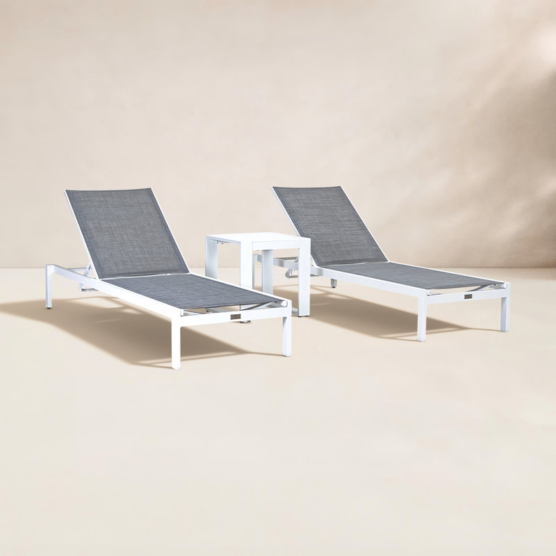 Lift 3 Piece Chaise Lounge Set - Black/Black, White Frame/Gray Cushion