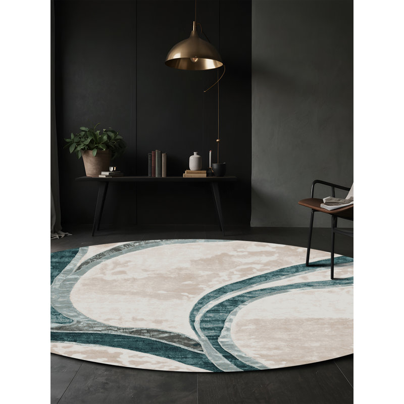 Machine Washable Beige Area Rug, Round 3'