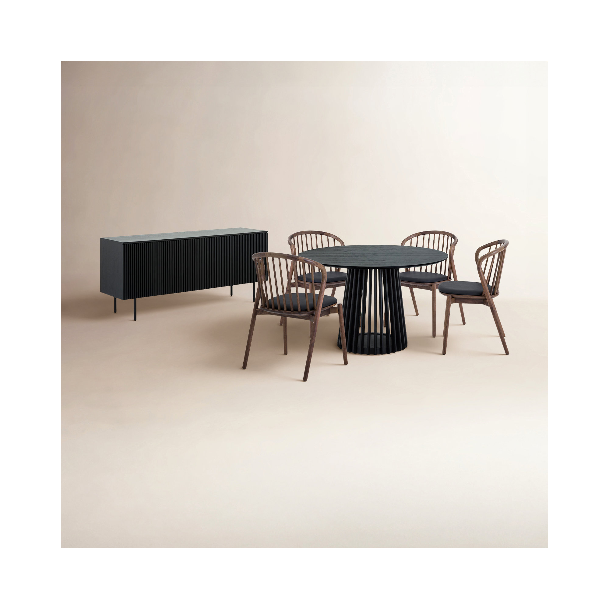 Brysa 6 - Piece Extendable Dining Set, Black, Walnut, Black