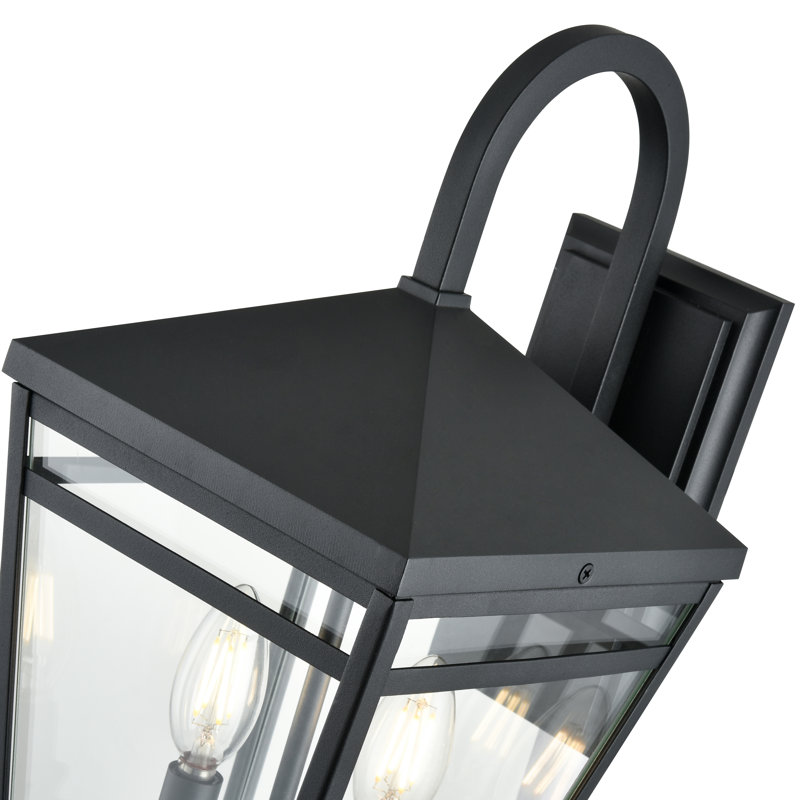Lark Manor™ Dafin 2 Light Outdoor Wall Sconce in Textured Black with Clear Glass Shade