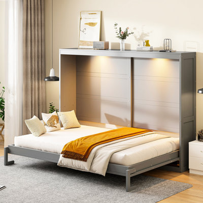 Led Lights Space Saving Unit - Gray Queen Size Bed With Comfortable For Nightly Use