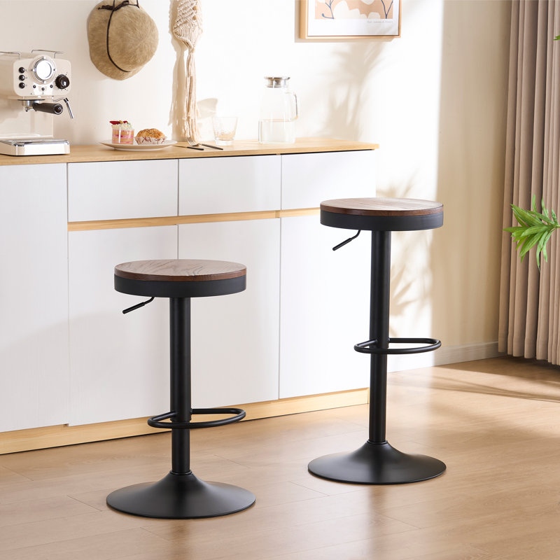Tabouret de bar pivotant en bois massif l 15,2 po Jaina , 2, Noyer / noir