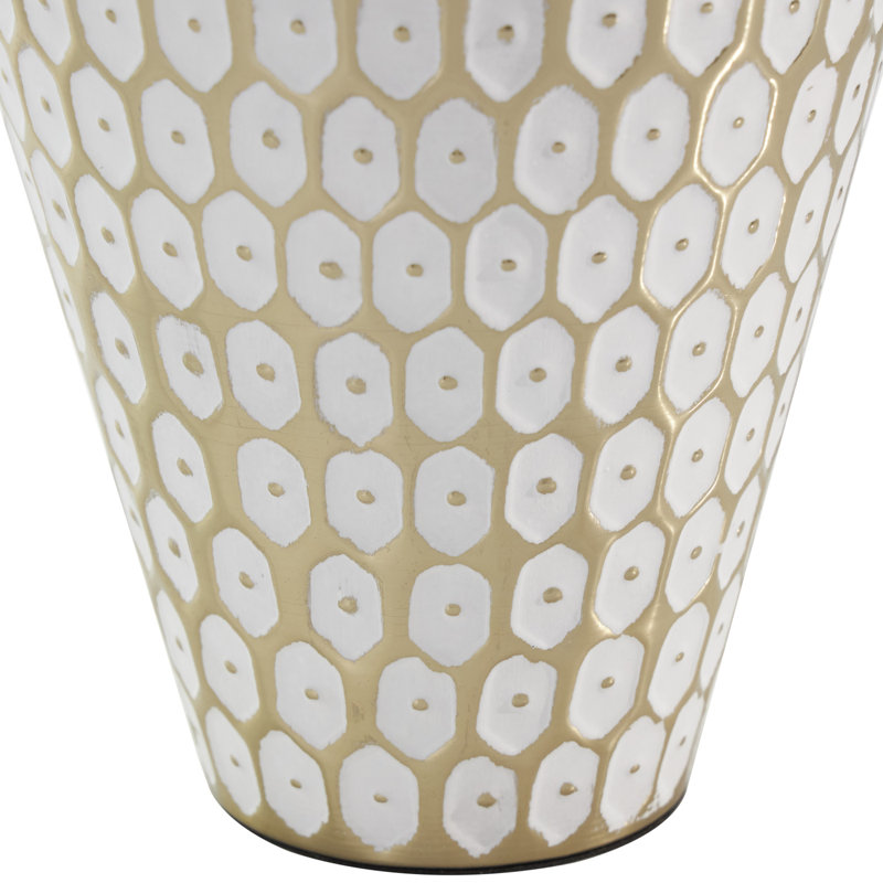 Metal Geometric Dot Geometric Gold Decorative Vase with White Accents