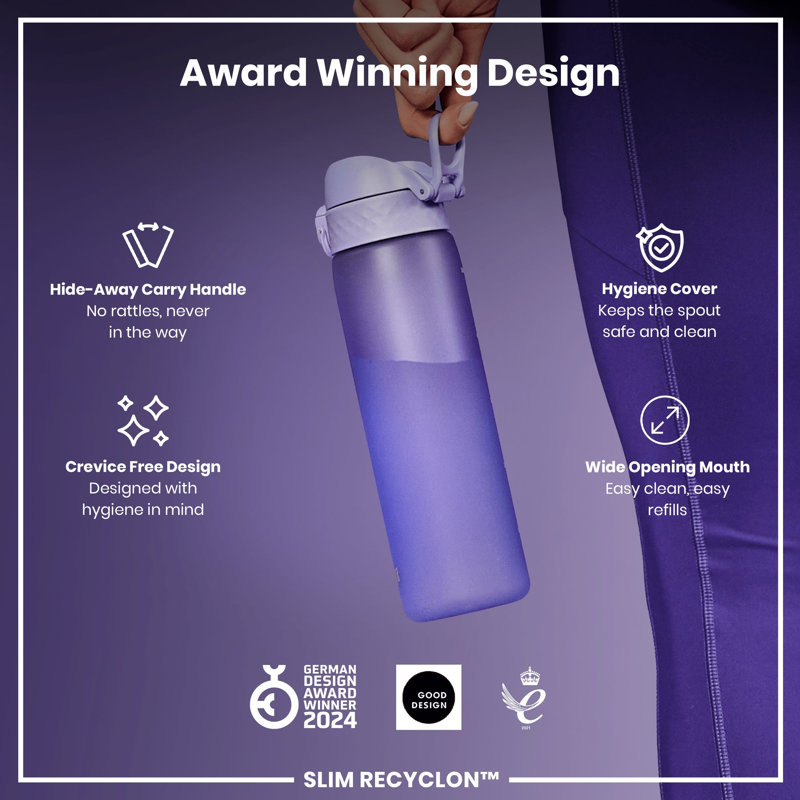 Ion8 Slim Water Bottle, Light Purple