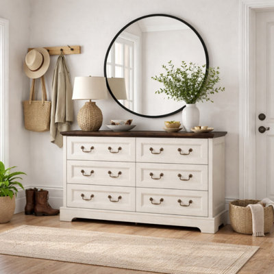 Farmhouse 6-Drawer Dresser, Rustic Wooden Chest of Drawers, Living Room, Hallway, Dining Room