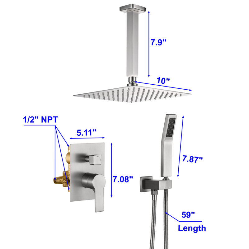 Système de douche complet avec valve brute, Nickel brossé