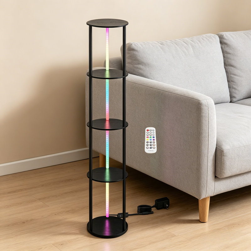 63.6" Floor Lamp With Shelves 5 Tiers Multicolor RGB Led Lamp  App Control Standing Lamp For Living Room Home Deco